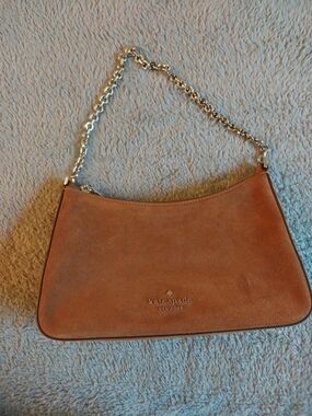 kate spade Brown Suede Shoulder Bag with Silver Chain Strap